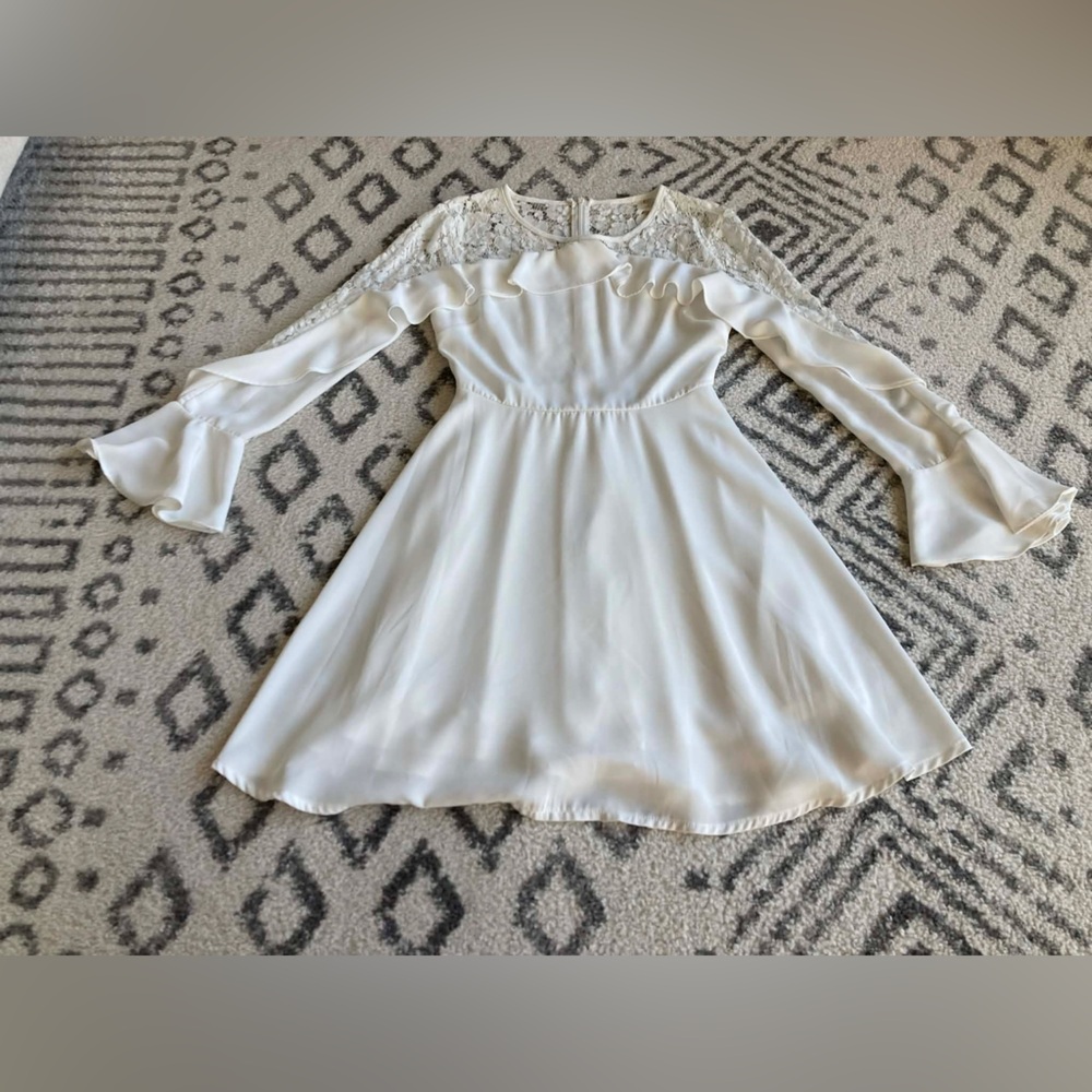 Women lulus long sleeve white lace ruffle party homecoming formal midi dress s